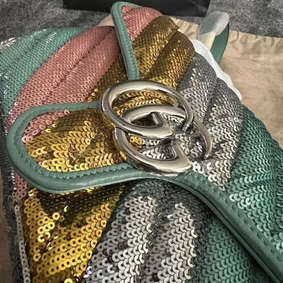 GUCCI Marmont Sequin Shoulder Leather Handbag - Picture 13 of 16